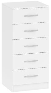 HOMCOM Comodă cu 5 Sertare, Design Modern, Slim, cu Mânere Argintii, Ideală pentru Dormitor, Cameră, Hol sau Living, Dimensiuni 40x35x85 cm, Alb | Aosom Romania