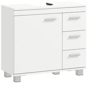 HOMCOM Dulap Sub Lavoar pentru Baie cu Ușă Amortizată și 3 Sertare, Decupaj în Formă de U și Rafturi, Dulap Modern și Compact pentru Lavoare cu Piedestal sau Fără, Alb | Aosom Romania