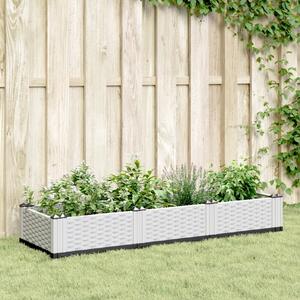 Jardinieră de grădină cu țăruși, alb, 125x40x28,5 cm, PP