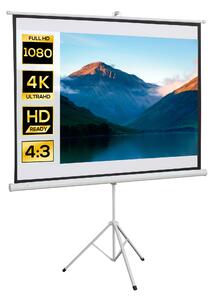 HOMCOM Ecran de Proiecție 84 inch cu Stativ, Suprafață de Proiecție 4:3, Pliabil și Reglabil pe Înălțime, 171x128 cm, Alb | Aosom Romania