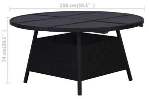 Masă de grădină, negru, 150x74 cm, poliratan