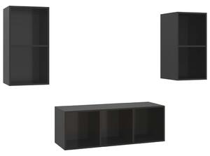 Set de dulapuri TV, 3 piese, negru extralucios, lemn prelucrat