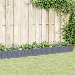 Jardinieră de grădină cu țăruși, gri, 362,5x42,5x28,5 cm, PP