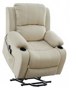 Fotoliu Electric Power Lift&Recliner, ridicare și rabatare, Masaj și Incalzire, suporturi pentru pahare, buzunare laterale, telecomenzi, textil, Alb fildes