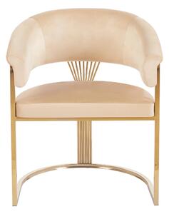 Scaun dining, cadru metalic auriu, tapiterie catifea, Maro deschis
