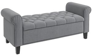 HOMCOM Bancuta Hol Banca Pat Matrimonial cu Depozitare si Cotiere Rulate, 126x48.5x57 cm, Banca Pat Gri | Aosom Romania