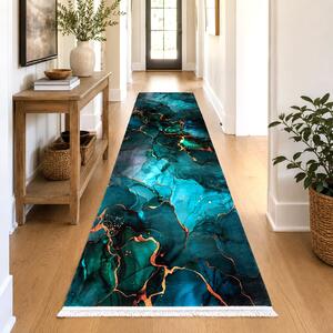 Traversa hol antiderapanta, 80x300 cm, Model Abstract Turcoaz, TRV2092
