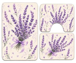 Set covoare baie antiderapante, 3 piese, model Buchet de Lavanda, CBA126