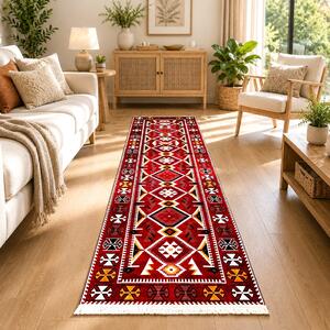 Traversa hol antiderapanta, 80x300 cm, Model Boho Rosu, TRV2312