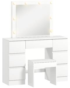 HOMCOM Masă de Machiaj cu Oglindă, 8 Lumini LED, Scaun și 7 Sertare Alb | Aosom Romania
