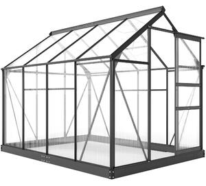 Outsunny Seră de Grădină, Seră din Policarbonat și Aluminiu cu Ușă Culisantă, Ventilație pe Acoperiș și Jgheab, 190x192x201 cm, Gri | Aosom Romania
