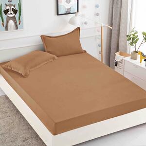 Husa de pat, 2 persoane, finet, 3 piese, 180x200cm, cu elastic, Uni, maro , HPF903