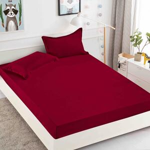 Husa de pat, 2 persoane, finet, 3 piese, 180x200cm, cu elastic, Uni, rosu , HPF906