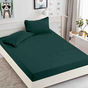 Husa de pat, 2 persoane, finet, 3 piese, cu elastic, Uni, verde , HPF908