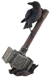 Statueta Corb asezat pe Ciocanul lui Thor 23cm