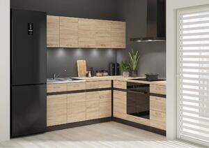 Set bucatarie JUNONA LINE, stejar sonoma/wenge, PAL, 200x200 cm, stanga, cu blat stejar sonoma