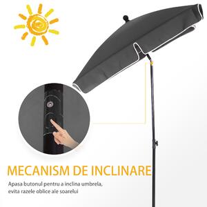 Outsunny Umbrelă de Soare cu Picior Inclinabil, Material Poliester Rezistent, 200x125x236cm, Gri Închis | Aosom Romania