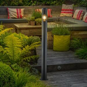 Lindby Bornă luminoasă Statius, antracit/transparent, fier, 100 cm, Negru, Metal, Modern