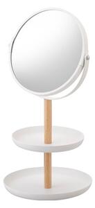 Oglindă cu tăvi de depozitare și detalii din lemn de fag YAMAZAKI Tosca, alb
