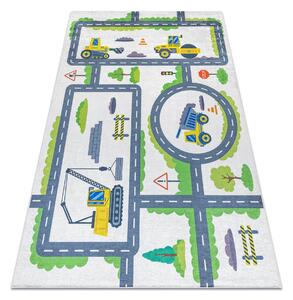 BAMBINO 2338 covor lavabil Excavator, străzi pentru copii anti-alunecare - alb / verde