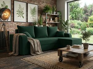 Coltar extensibil de colt VALERIO, verde inchis, reversibil, 238x140 cm + 2 perne GRATUIT