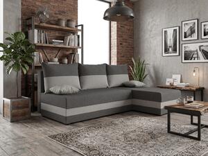 Coltar extensibil de colt VALERIO SLIM, gri inchis/gri deschis, reversibil, 200x140 cm + 2 perne GRATUIT