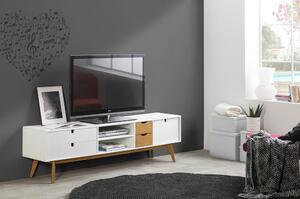 Masă TV cu detalii albe Marckeric Mila, 180 x 37 cm