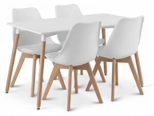 Set de luat masa 1 + 4, masa alba ADRIA 120x80 cm + scaun alb BALI MARK cu picioare din lemn de fag