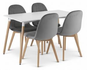 Set de dining 1 + 4, masa alba ADRIA 120x80 cm + scaun din catifea gri inchis BORA