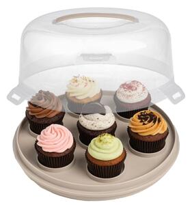 Platou rotund 2 in 1 Pufo Cookies cu capac transparent pentru servire torturi, prajituri, briose, Ø 28 cm