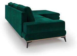 Colțar extensibil cu tapițerie de catifea și șezlong pe partea dreaptă Windsor & Co Sofas Astre, verde smarald
