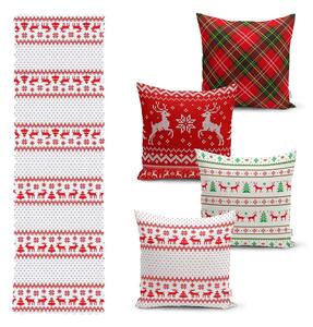 Set 4 fețe de pernă și un napron de masă cu model de Crăciun Minimalist Cushion Covers Nordic Knit