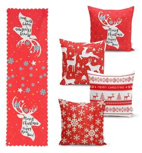 Set 4 fețe de pernă și un napron de masă cu model de Crăciun Minimalist Cushion Covers Joy