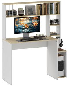 HOMCOM Birou pentru Computer cu Etajeră și Rafturi Deschise, 113x45x138,5 cm, Alb | Aosom Romania