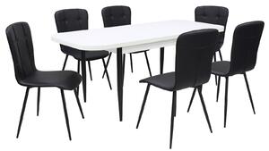 Set masă extensibilă Viena Albă cu 6 Scaune Piele Luca Negru