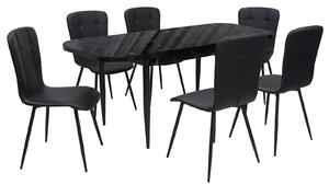 Set masă extensibilă Viena Negru cu 6 Scaune Piele Luca Negru