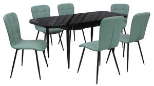 Set masă extensibilă Viena Negru cu 6 Scaune Piele Luca Fistic