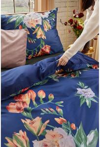 Lenjerie de pat din bumbac satinat pentru pat dublu Bonami Selection Floret, 200 x 200 cm, albastru marin