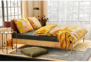 Lenjerie de pat din bumbac satinat pentru pat single Bonami Selection Blossom, 140 x 200 cm, ocru