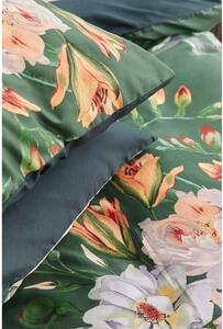 Lenjerie de pat din bumbac satinat pentru pat single Bonami Selection Floret, 140 x 220 cm, verde închis