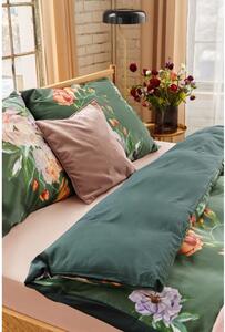 Lenjerie de pat din bumbac satinat pentru pat single Bonami Selection Floret, 140 x 220 cm, verde închis