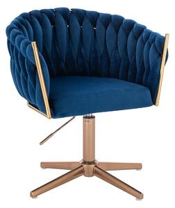 HR750CROSS Scaun Bleumarin din Catifea cu Bază Aurie