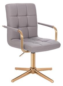 HC1015PCROSS Scaun Gri Piele Ecologica Bază Aurie