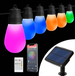 Ghirlandă solară LED RGBIC, 30 LED, 1,3 W / 3,7 V, 2200 mAh, 14,37 m, IP65, negru, cu telecomandă