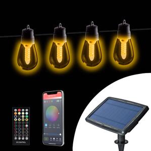 Ghirlandă solară LED reglabilă, 25 x LED, 1,5 W, 3,7/5 V, 2200 mAh, 15 m, IP65, negru, cu telecomandă