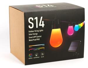 Ghirlandă solară LED RGBIC, 30 LED, 1,3 W / 3,7 V, 2200 mAh, 14,37 m, IP65, negru + telecomandă