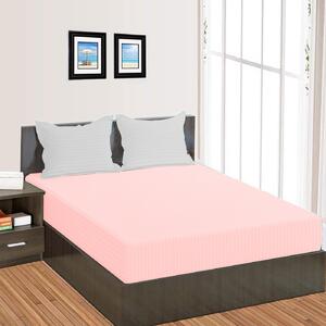 Cearsaf de pat cu elastic Damasc Policoton dunga 1 cm, Husa pentru saltea 180x200 cm, Pucioasa, Roz