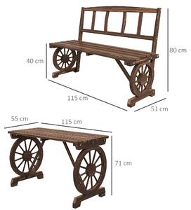 Outsunny Set de mobilier de terasa din 3 piese, pentru exterior, Set din lemn pentru gradina cu doua scaune, Carbonizat