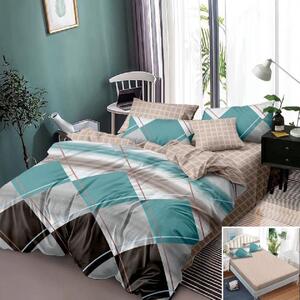 Lenjerie de pat, 1 persoană, finet, 160x200cm, cu elastic, 4 piese, crem , cu romburi, LP603