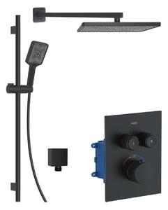 Kielle Arkas I - Set de duș cu baterie termostatată, încastrată, pentru 2 consumatori, cu accesorii și corp montare, negru mat 20611SPT14